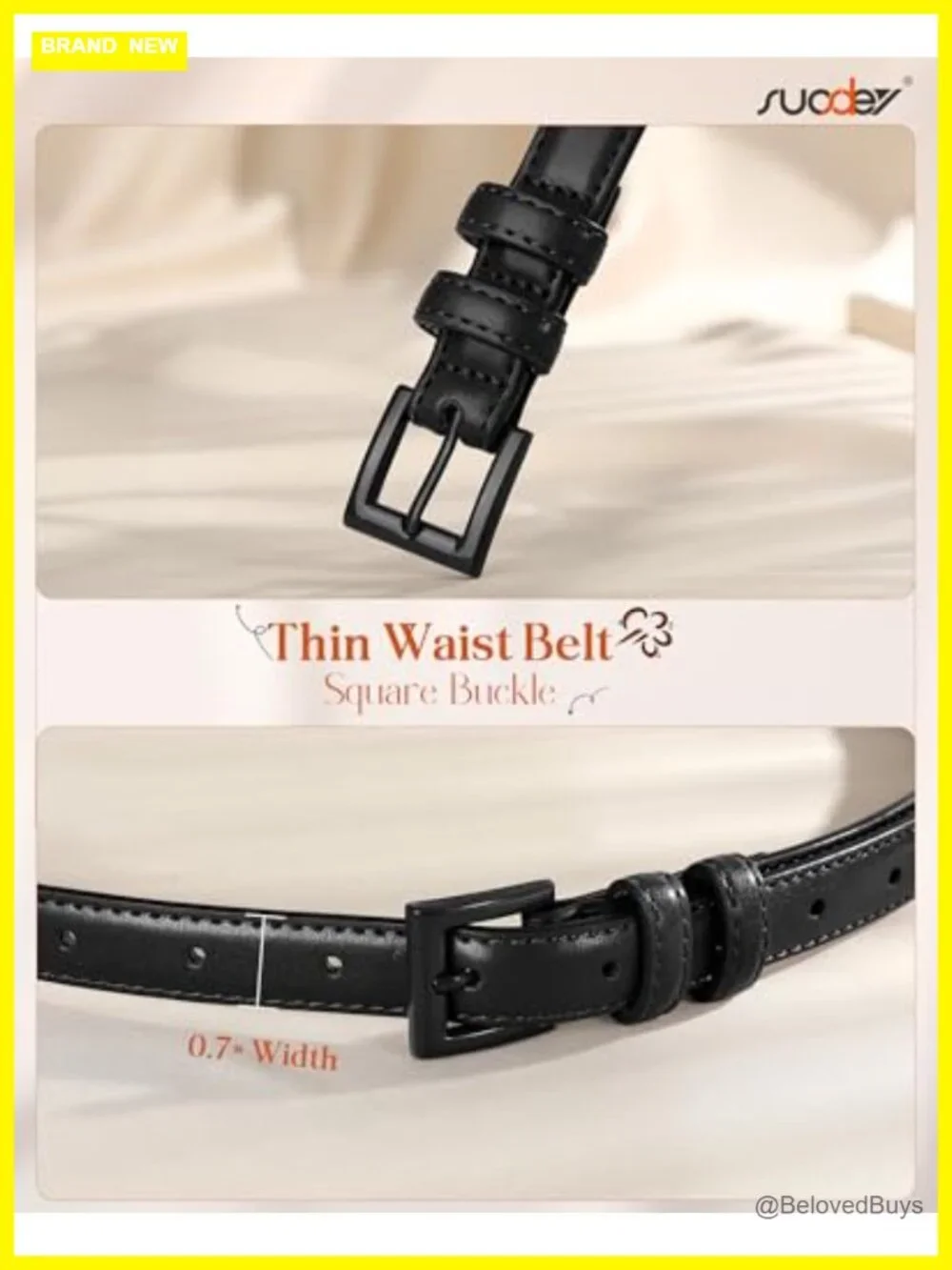 Women's Skinny PU Leather Belt with Square Buckle, Adjustable Waist Belt